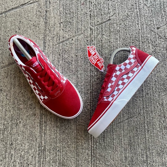 VANS Old Skool Crimson Red White Checker Canvas Shoes - Picture 4 of 10